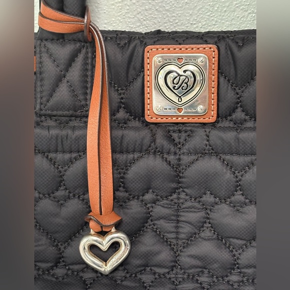 Brighton Heart to Heart Quilted Black Tote Bag Purse. *MISSING SHOULDER STRAP - Picture 2 of 7
